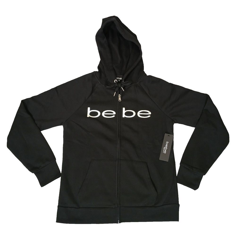 Bebe Sport Hoodie Black Sweatshirt Womens Logo Casual‎ Full Front Zipper Size M